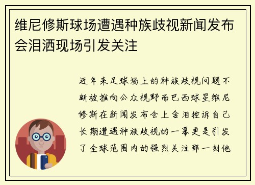 维尼修斯球场遭遇种族歧视新闻发布会泪洒现场引发关注